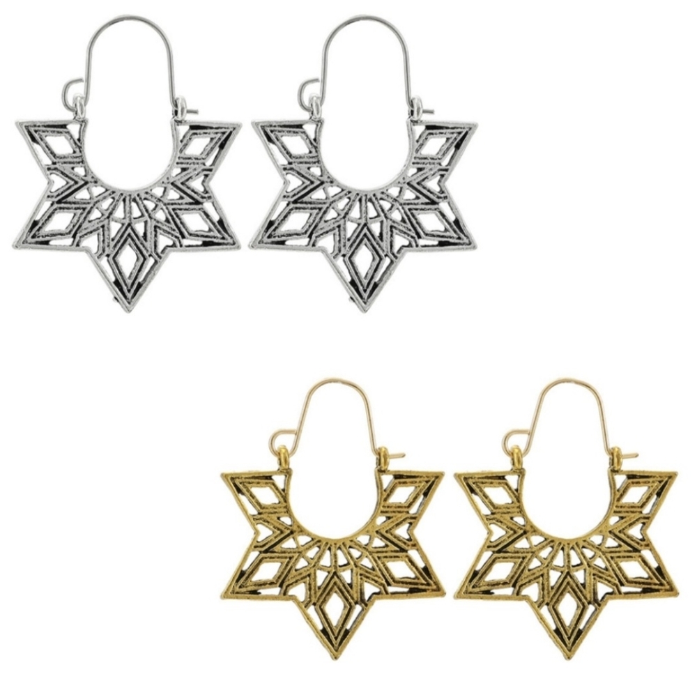 Geometric Star Earrings in Silver and Gold